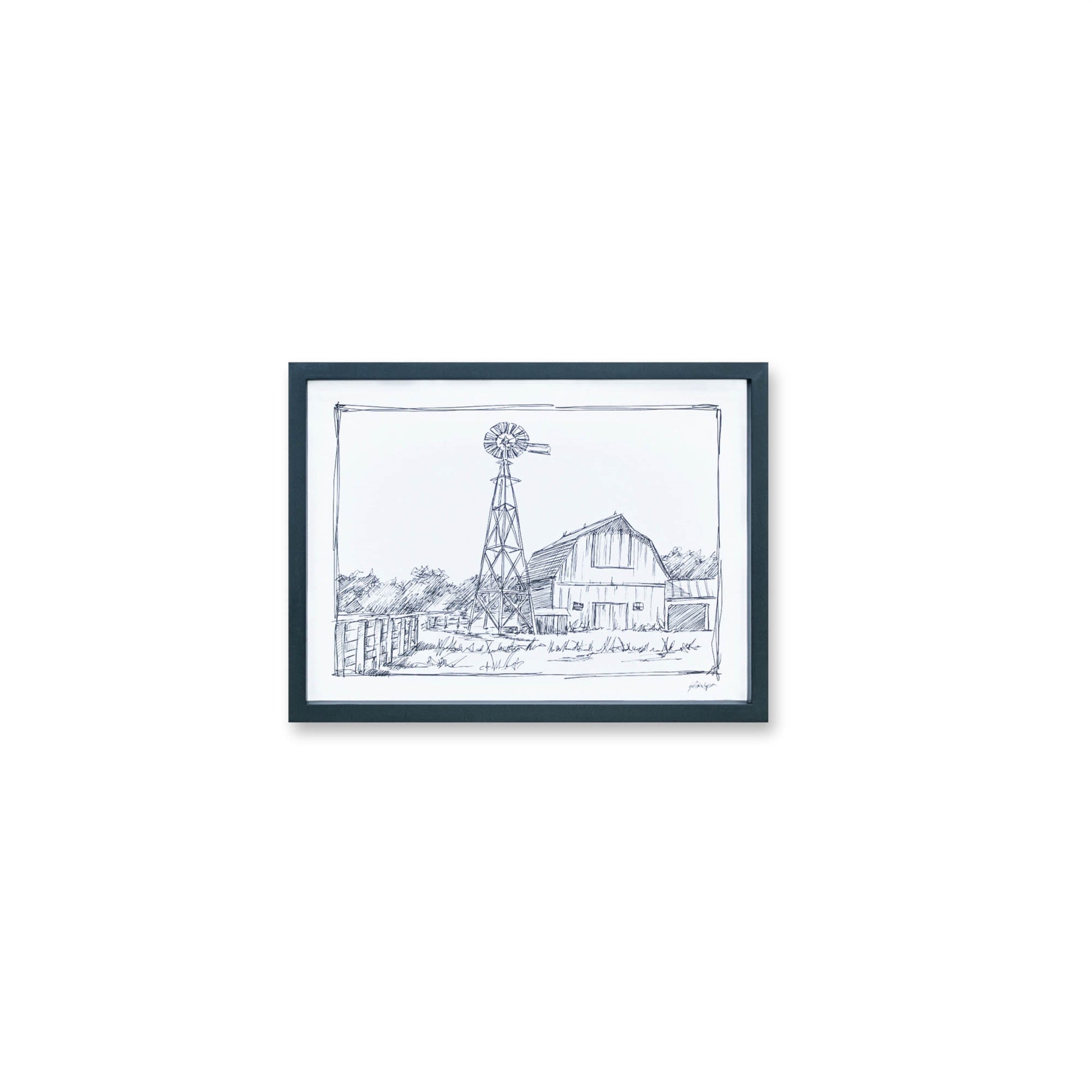 Framed Sketch Art Barn Print (Set of 2)