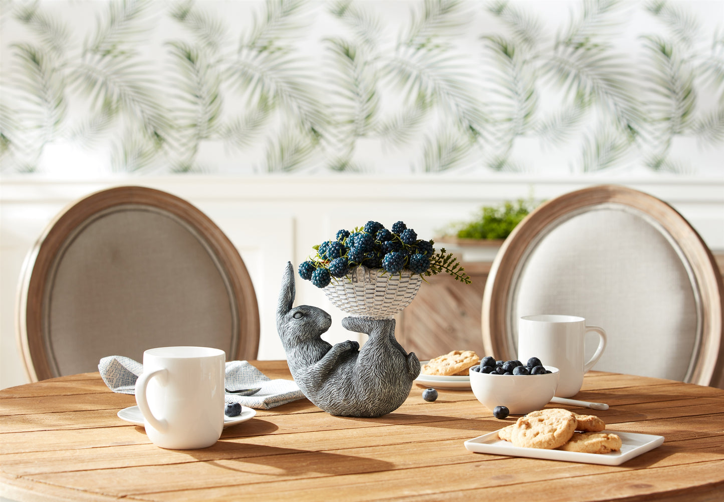 Laying Rabbit Figurine with Basket Accent 10.5"H