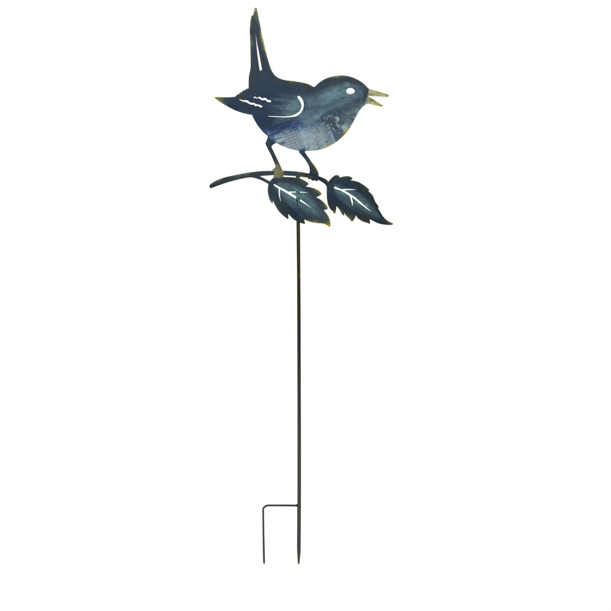 Iron Metal Cut Out Bird and Flower Garden Stake (Set of 2)