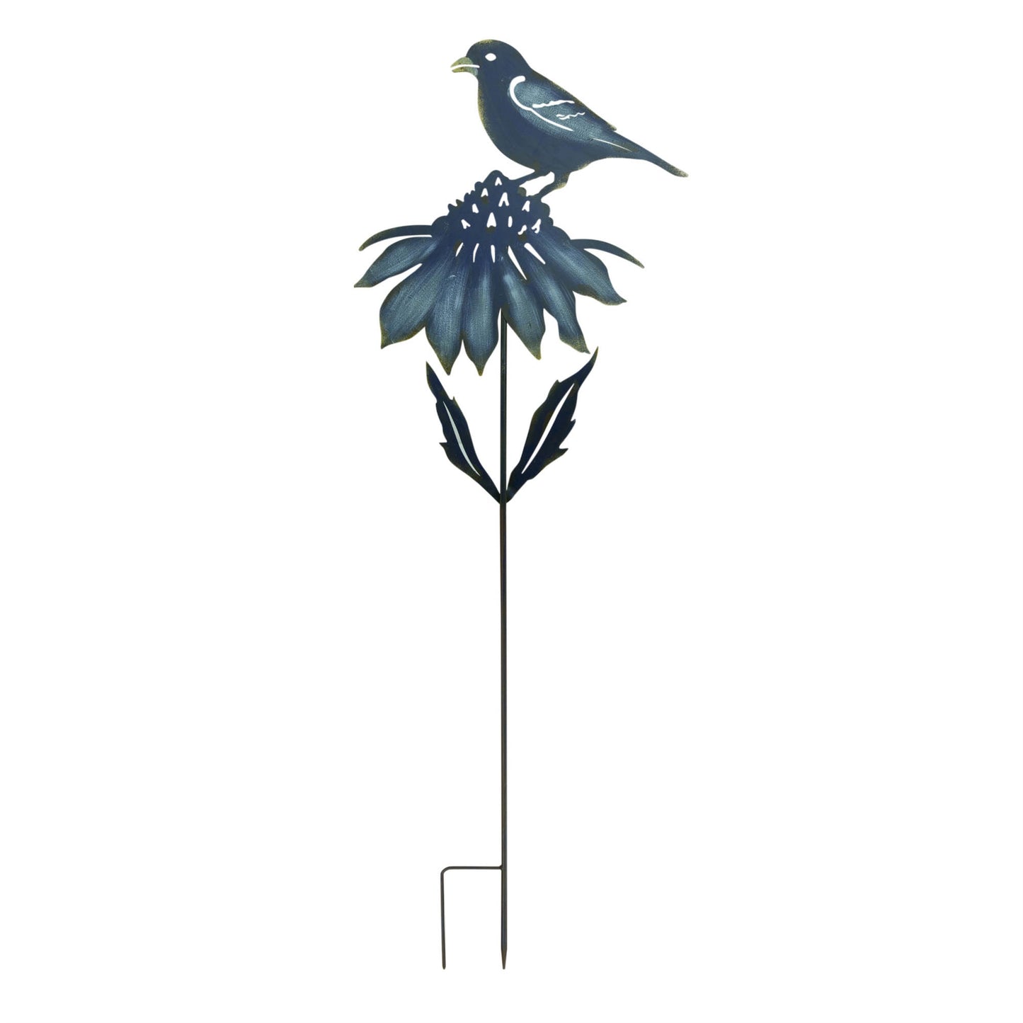 Iron Metal Cut Out Bird and Flower Garden Stake (Set of 2)