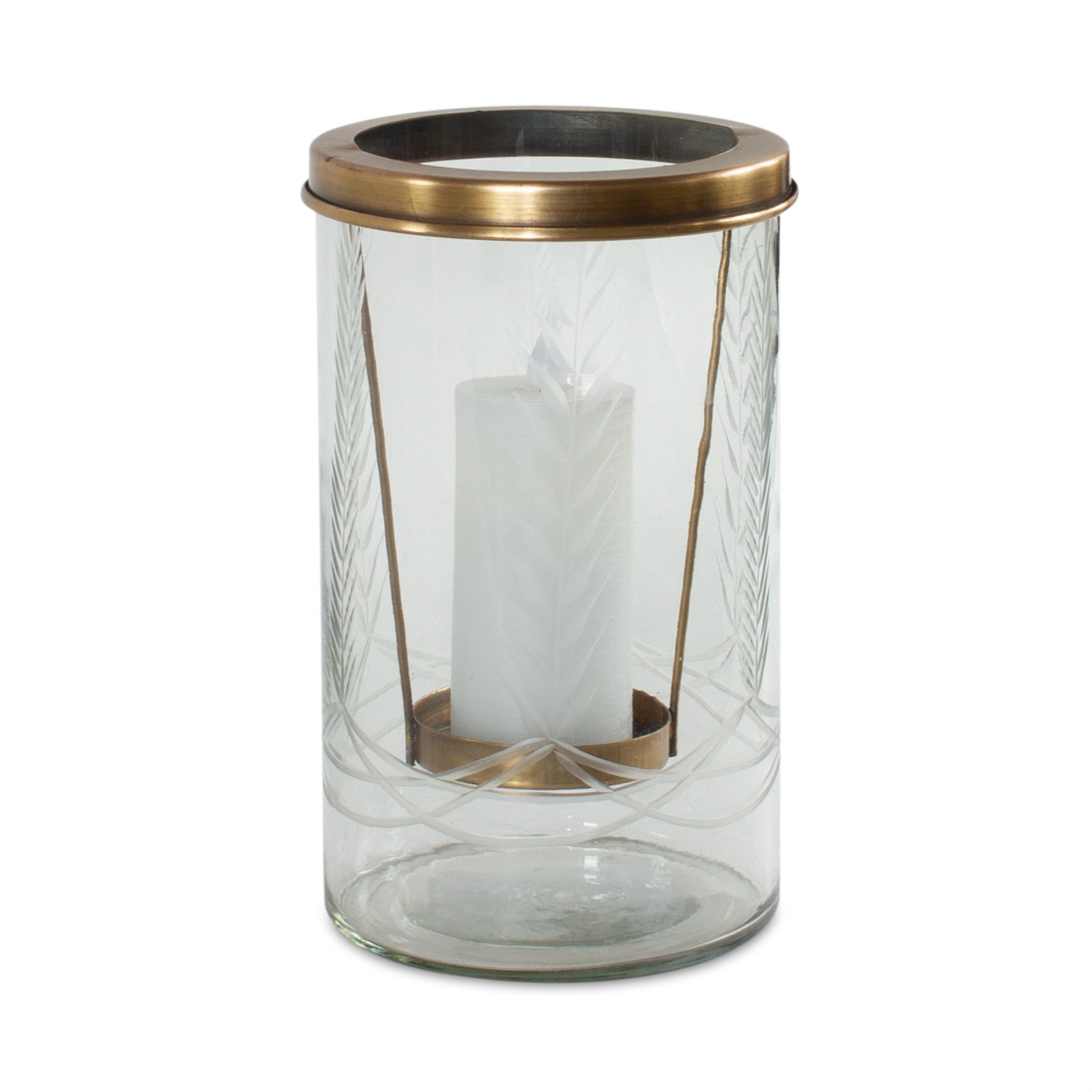 Etched Glass Candle Holder 8.5"H