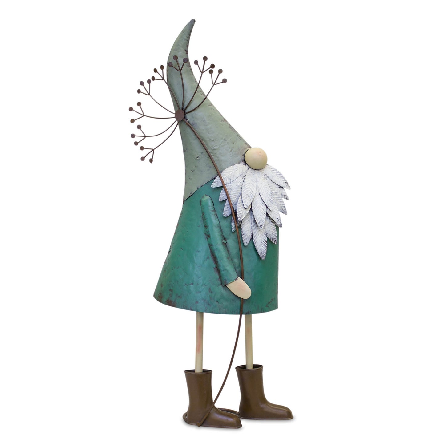 Iron Metal Standing Garden Gnome with Flower (Set of 2)