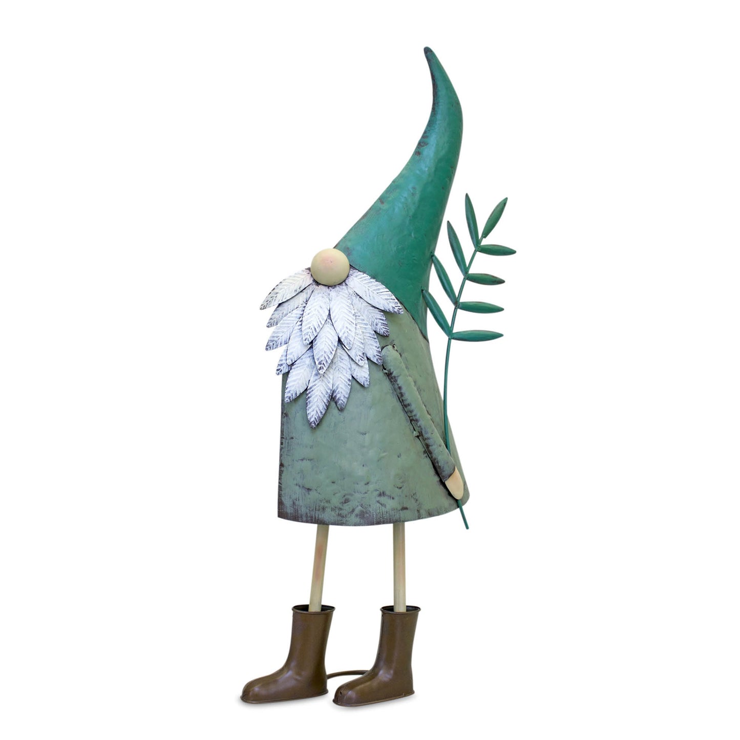 Iron Metal Standing Garden Gnome with Flower (Set of 2)