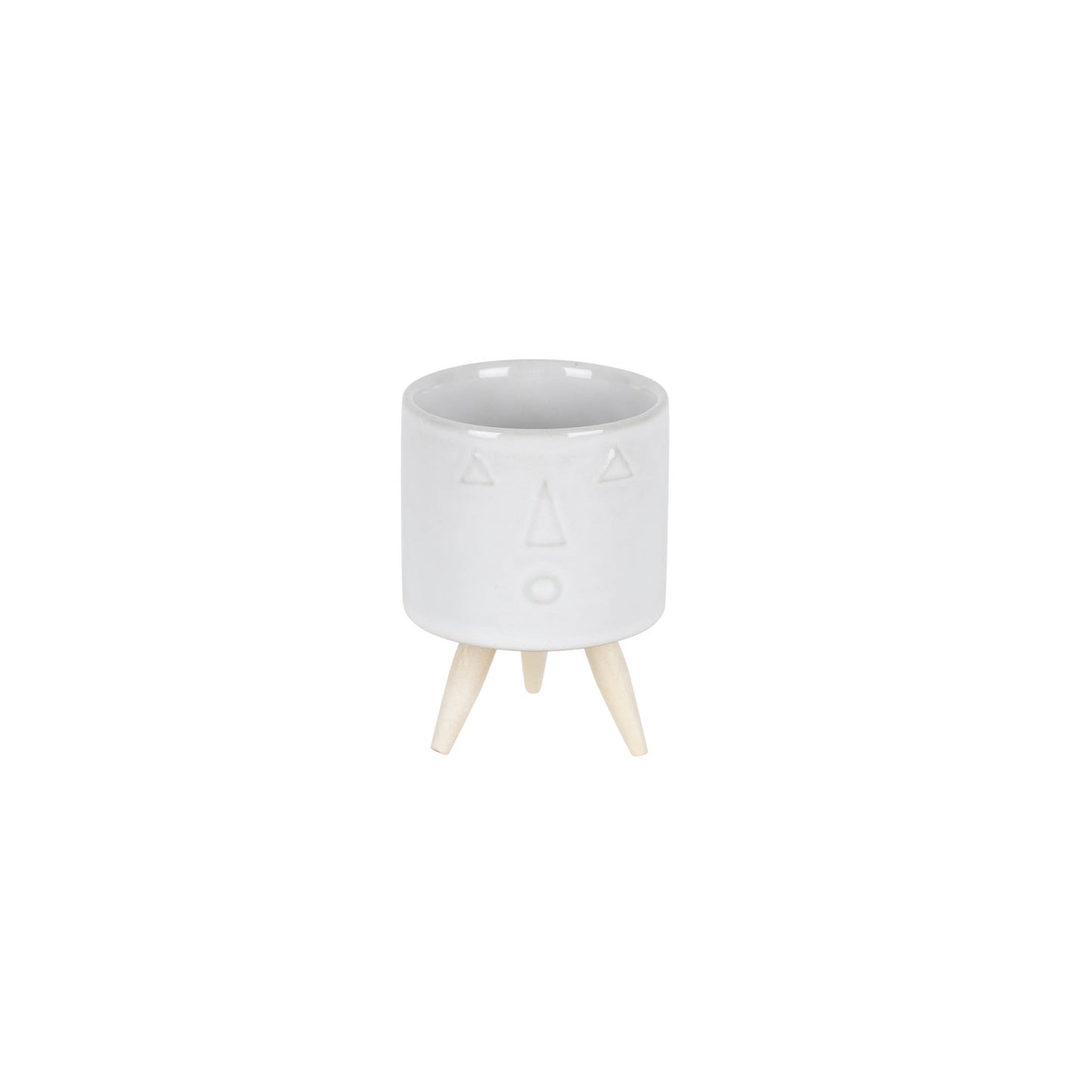 Porcelain Face Planter with Wooden Legs (Set of 3)