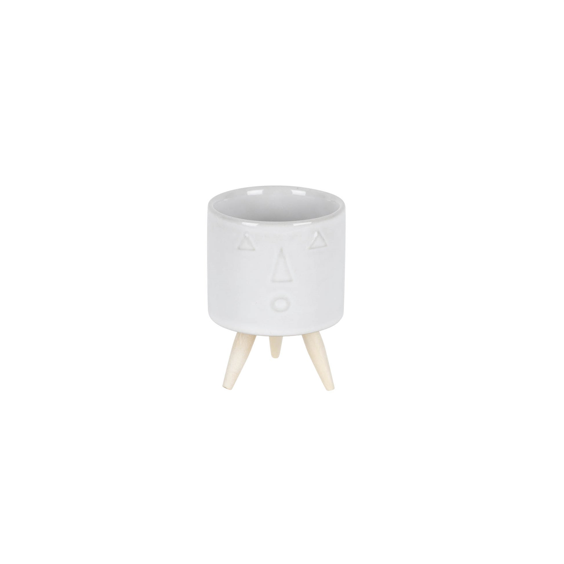 Porcelain Face Planter with Wooden Legs (Set of 3)