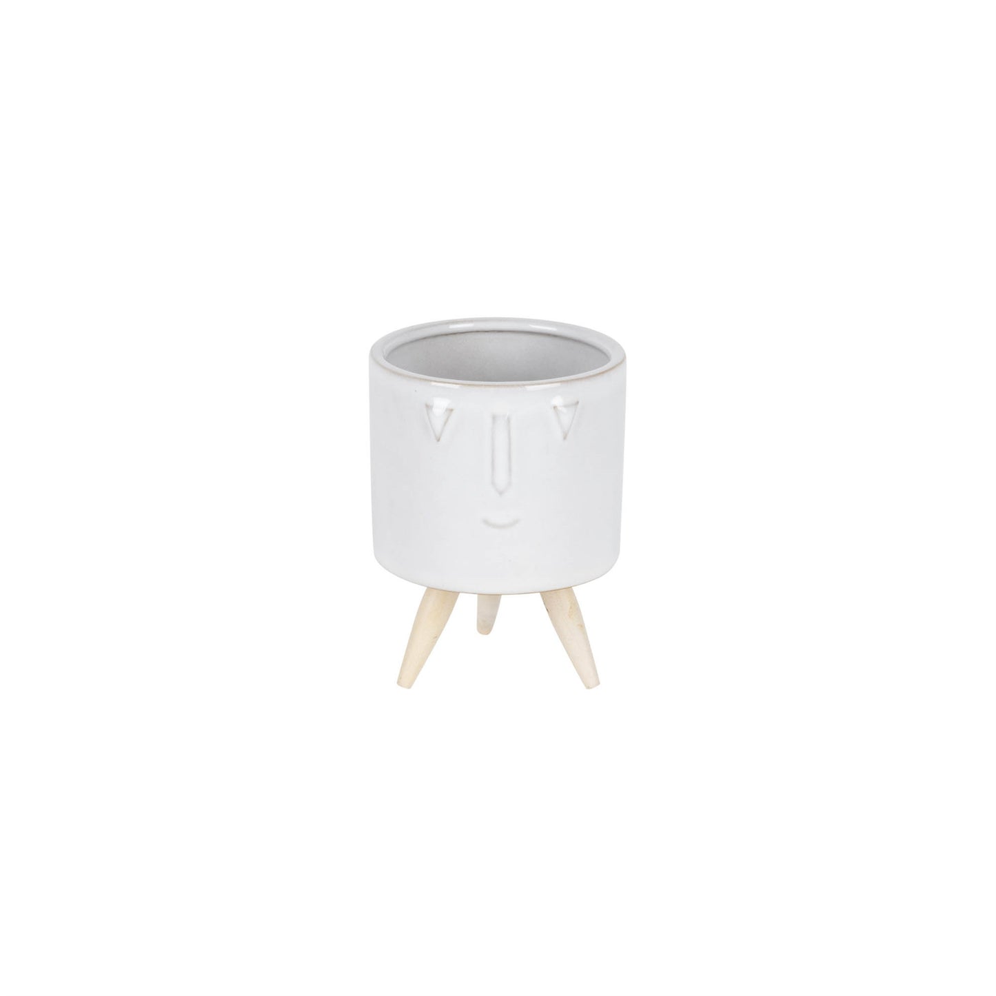 Porcelain Face Planter with Wooden Legs (Set of 3)