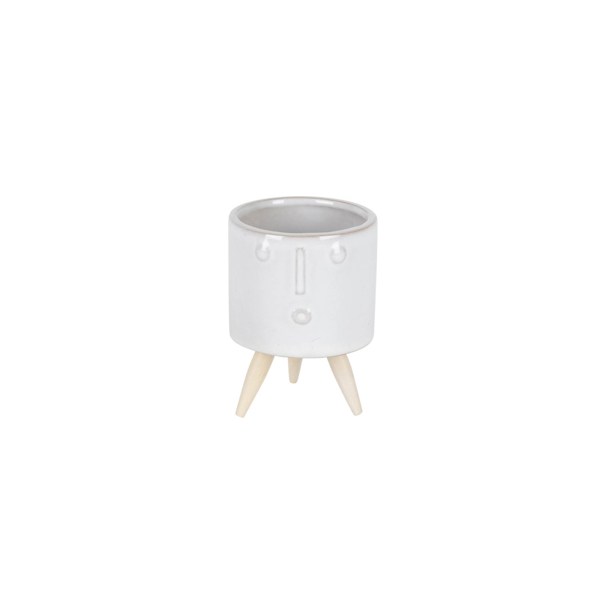 Porcelain Face Planter with Wooden Legs (Set of 3)