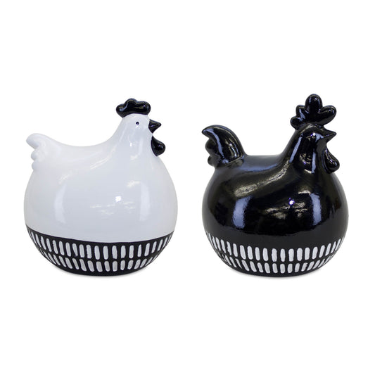 Modern Black and White Chicken Decor (Set of 2)