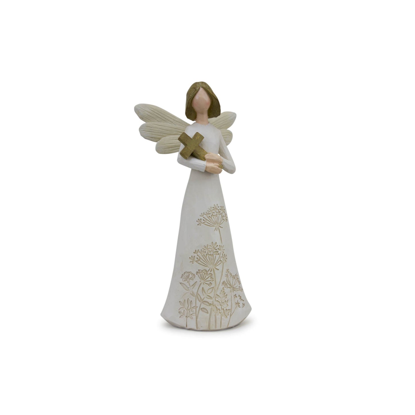 Beige Floral Etched Angel Figurine (Set of 3)