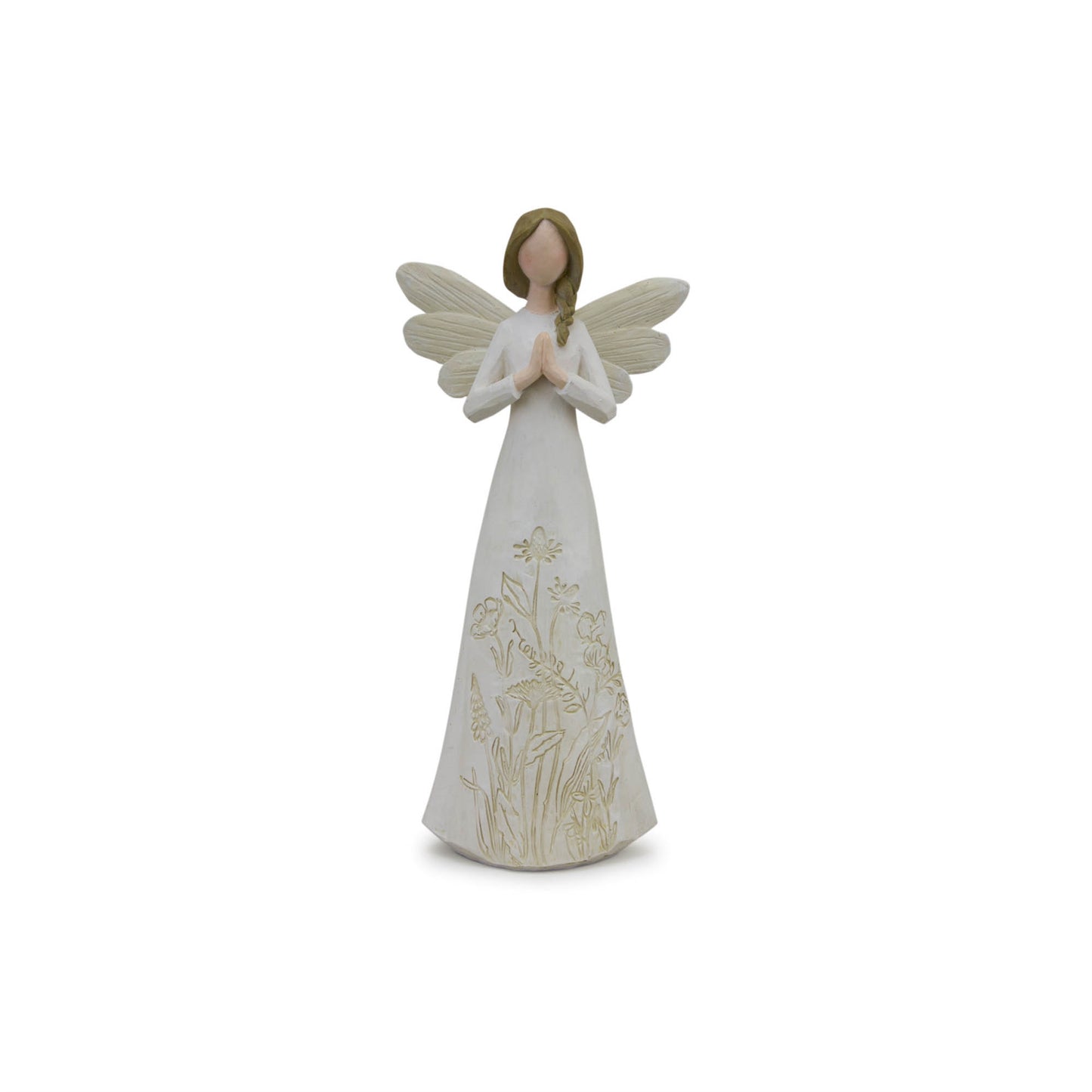 Beige Floral Etched Angel Figurine (Set of 3)