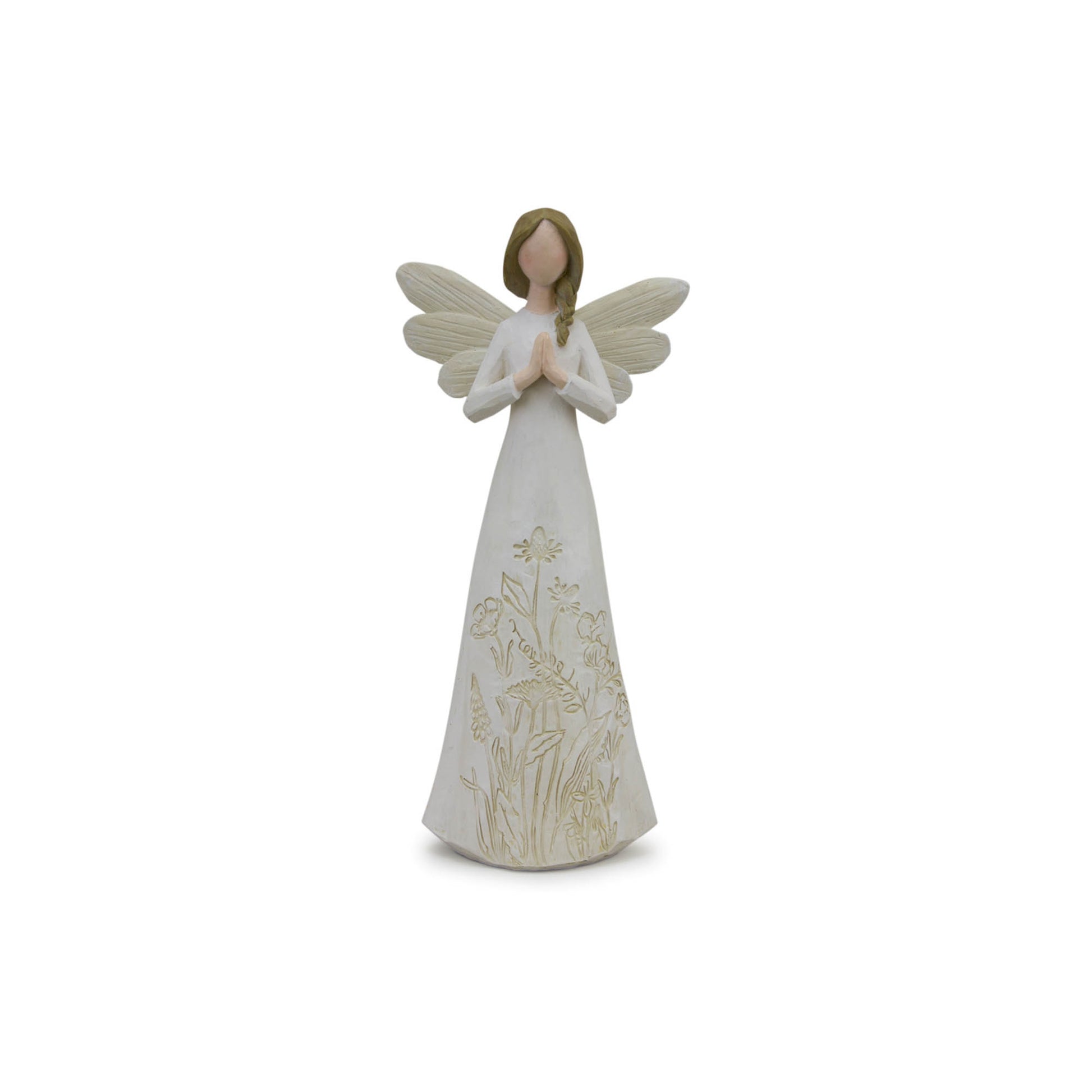Beige Floral Etched Angel Figurine (Set of 3)