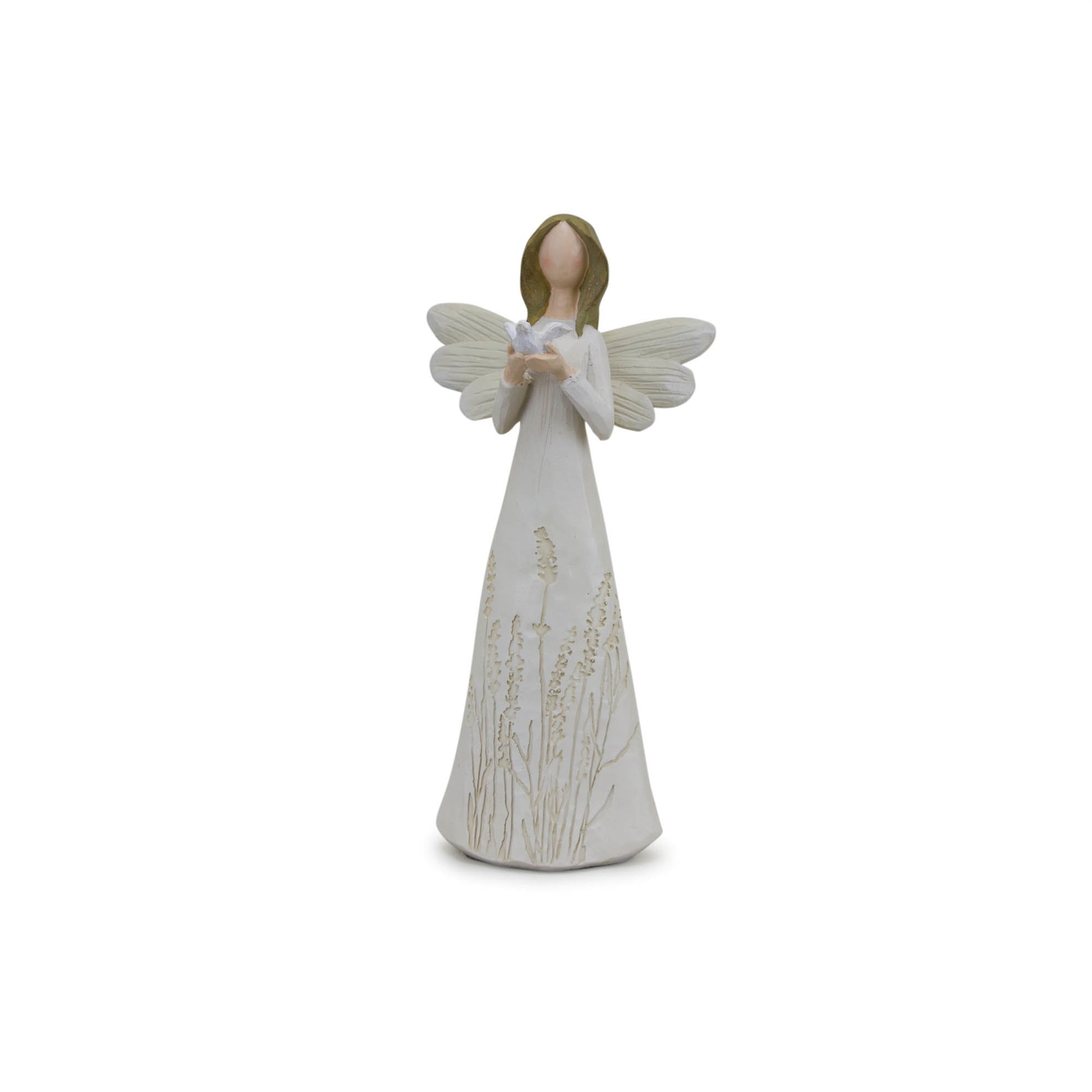 Beige Floral Etched Angel Figurine (Set of 3)