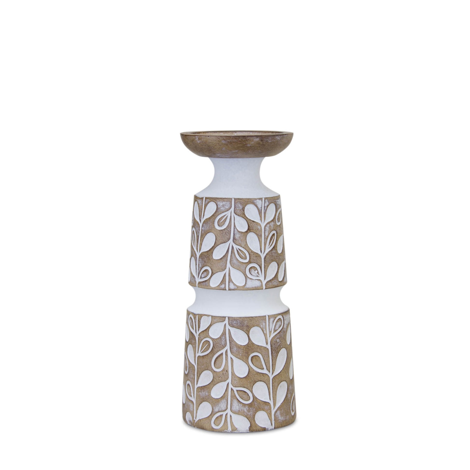 Leaf Pattern Candle Holder with Wood Design (Set of 3)