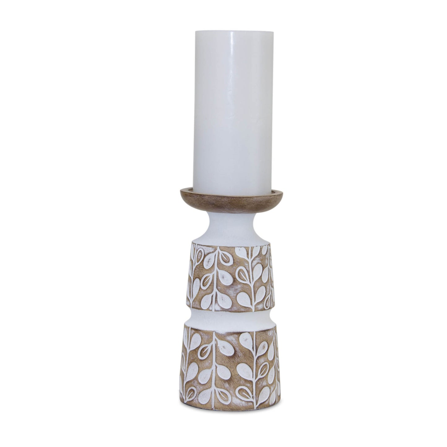Leaf Pattern Candle Holder with Wood Design (Set of 3)