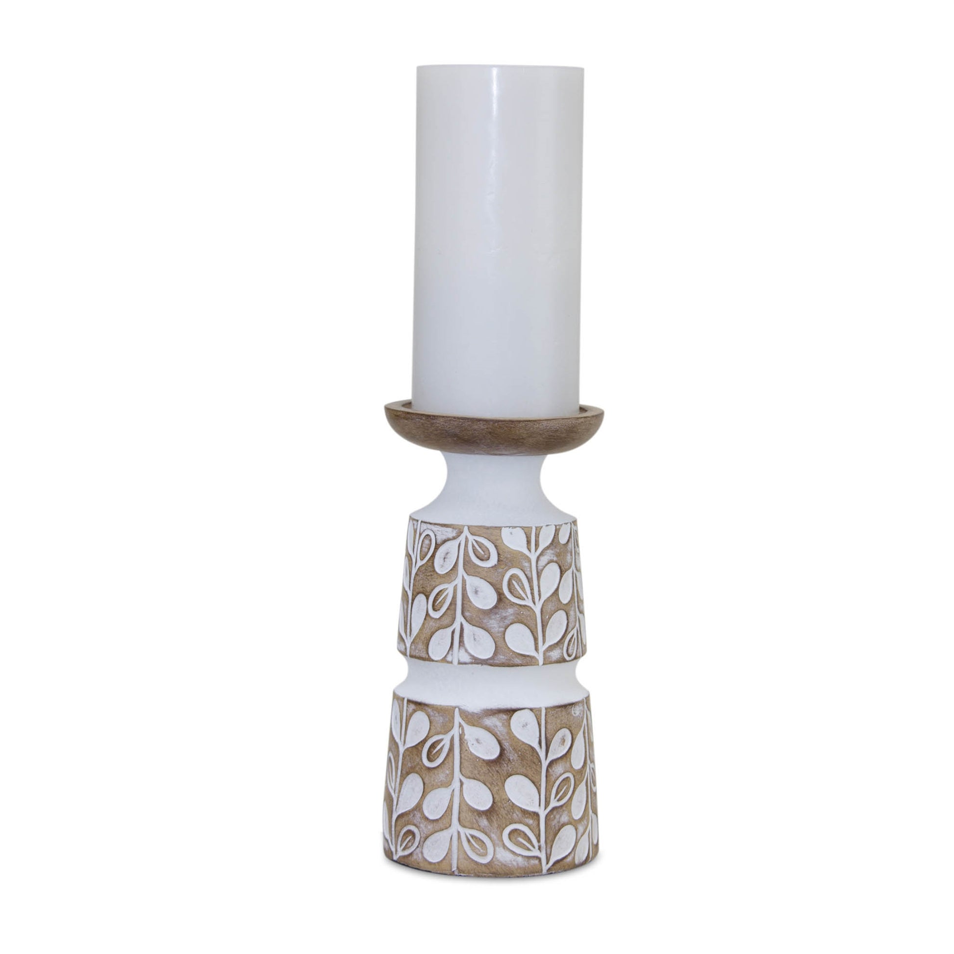 Leaf Pattern Candle Holder with Wood Design (Set of 3)