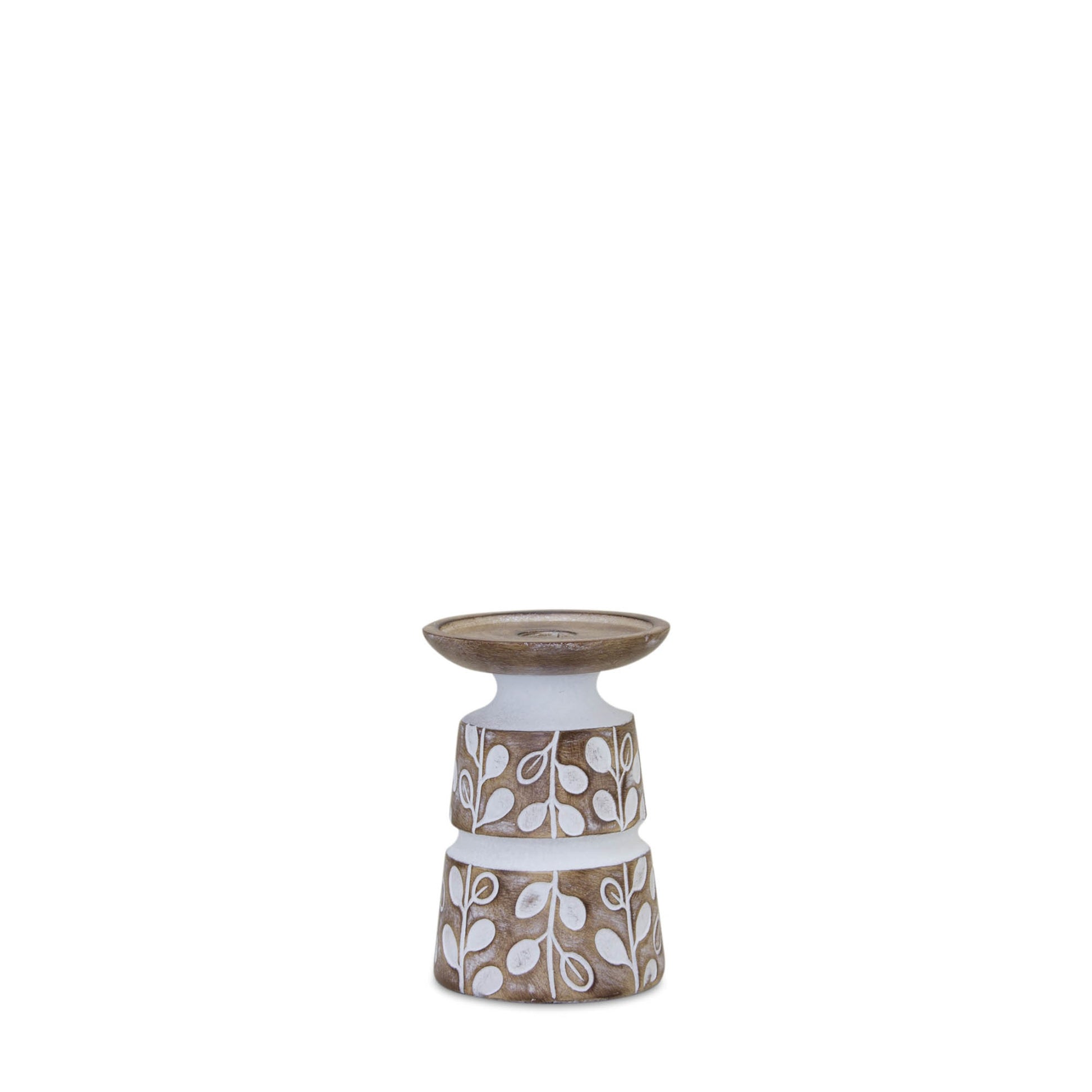 Leaf Pattern Candle Holder with Wood Design (Set of 3)