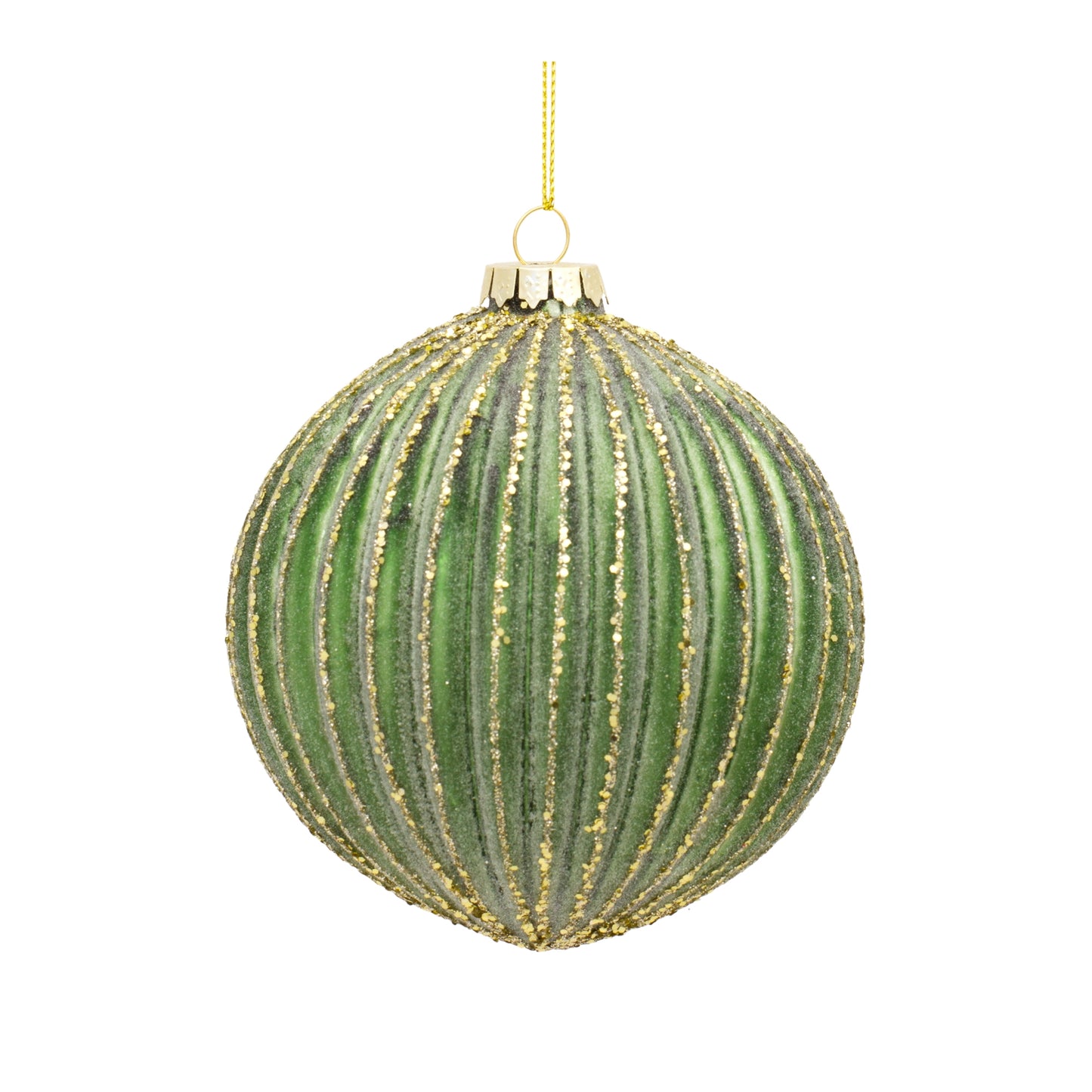 Ribbed Glass Ornament with Gold Accent (Set of 6)