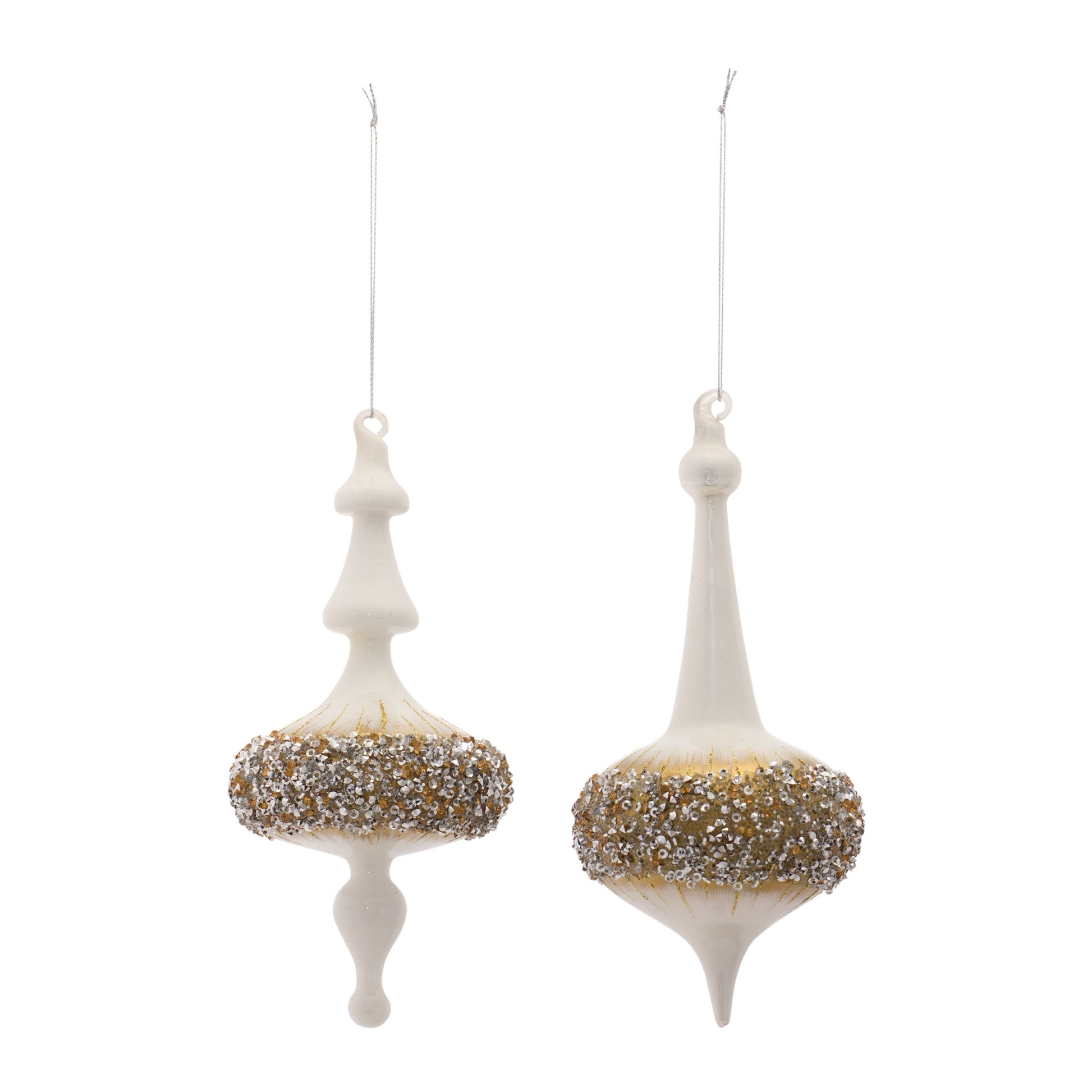 Modern Glass Finial Ornament with Gold Bead Accent (Set of 6)