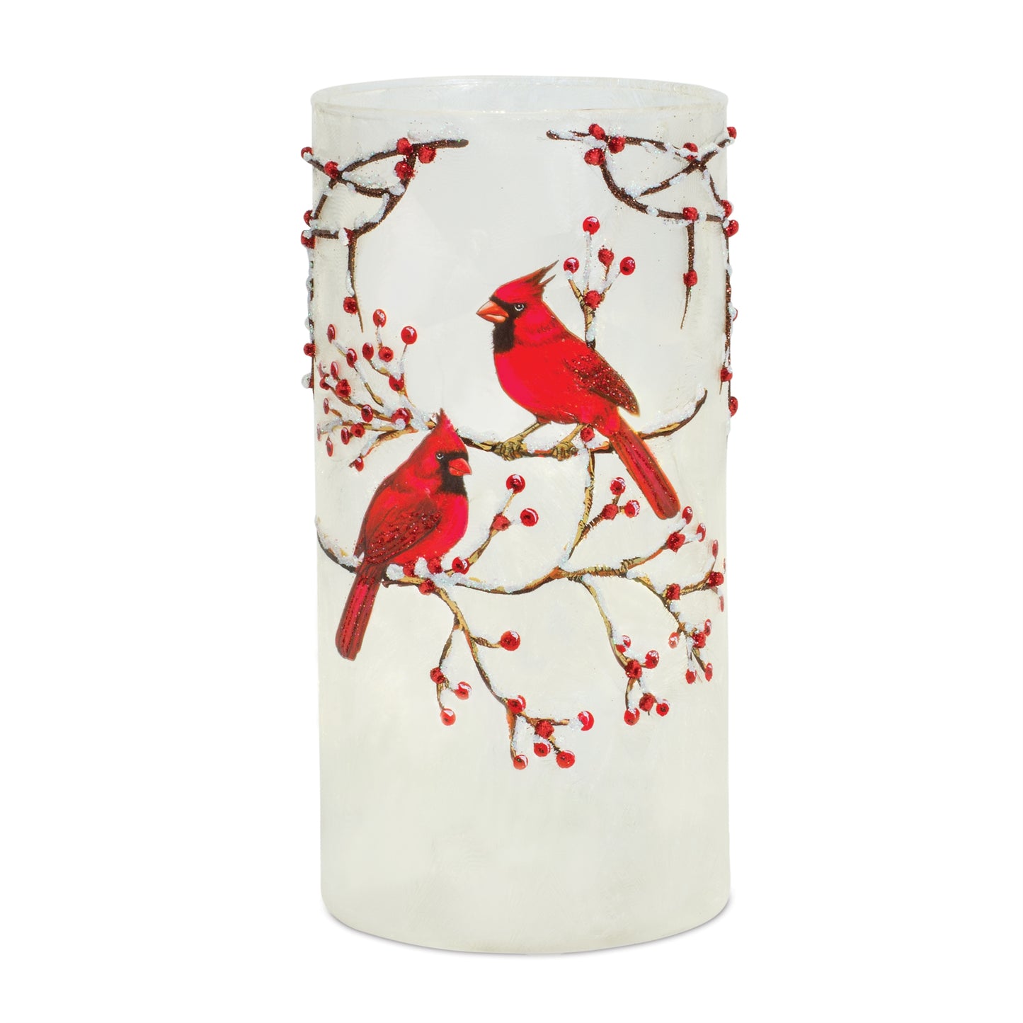 Frosted Glass Votive Holder with Beaded Cardinal Bird Design (Set of 6)