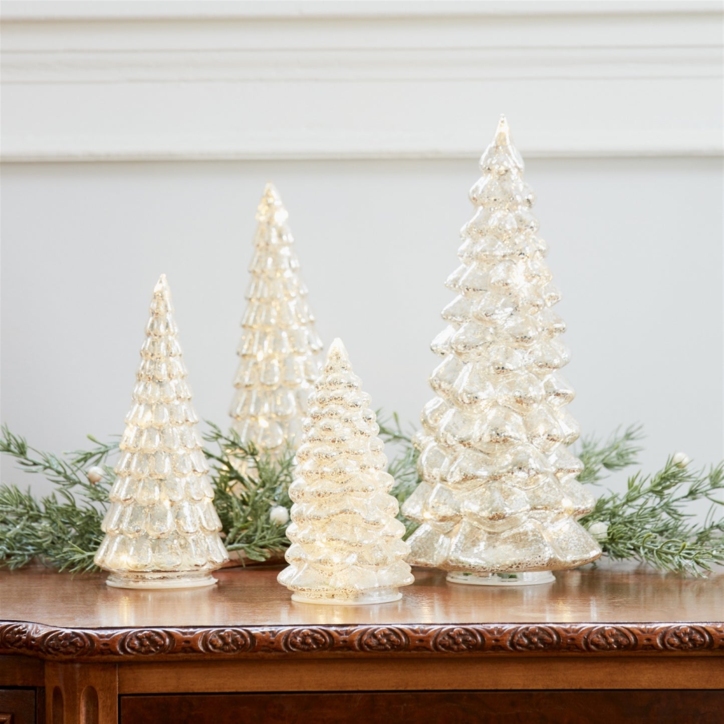 LED Lighted Mercury Glass Holiday Tree Decor (Set of 4)