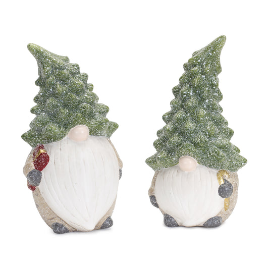 Terra Cotta Gnome Figurine with Pine Tree Hat (Set of 2)