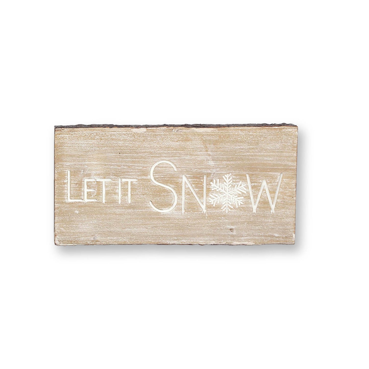 Wood Ski and Snow Sentiment Block with White Washed Design (Set of 2)