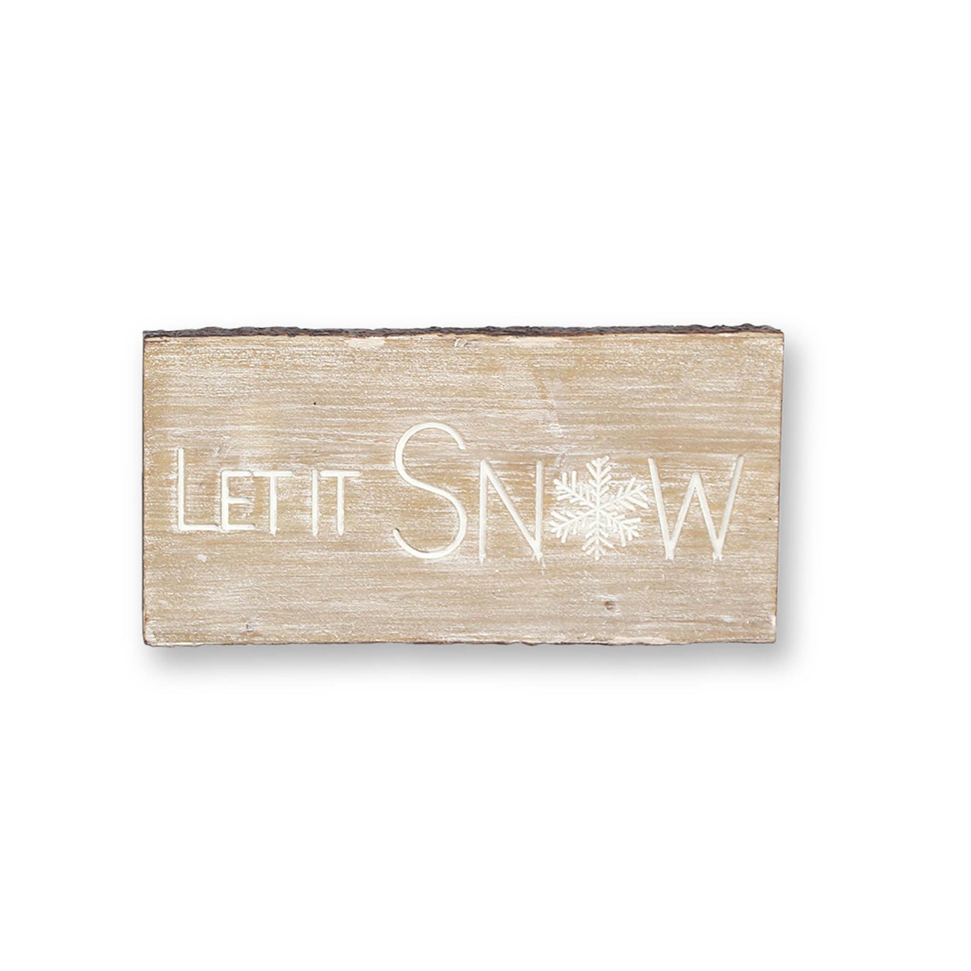 Wood Ski and Snow Sentiment Block with White Washed Design (Set of 2)