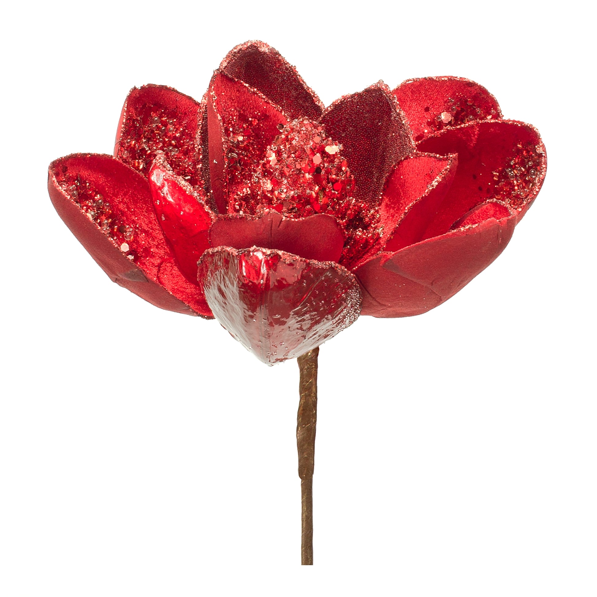 Red Velvet Magnolia Stem with Bead Accents (Set of 6)