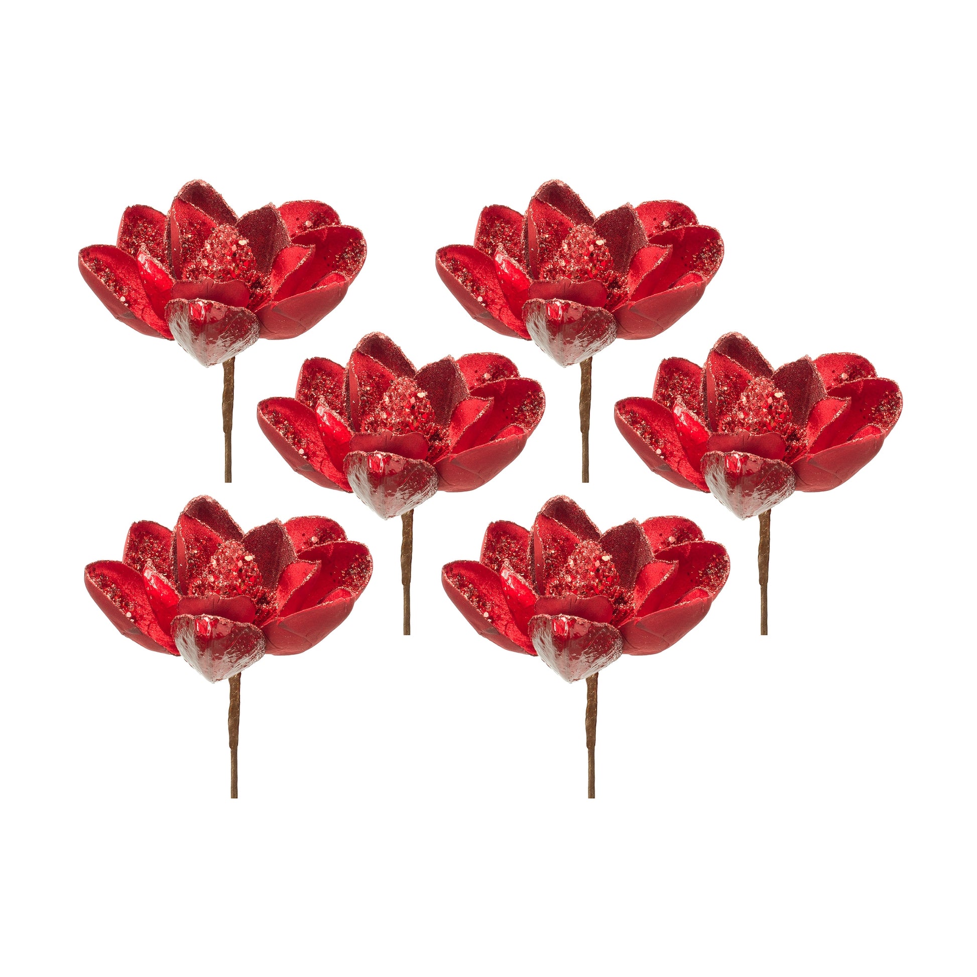 Red Velvet Magnolia Stem with Bead Accents (Set of 6)