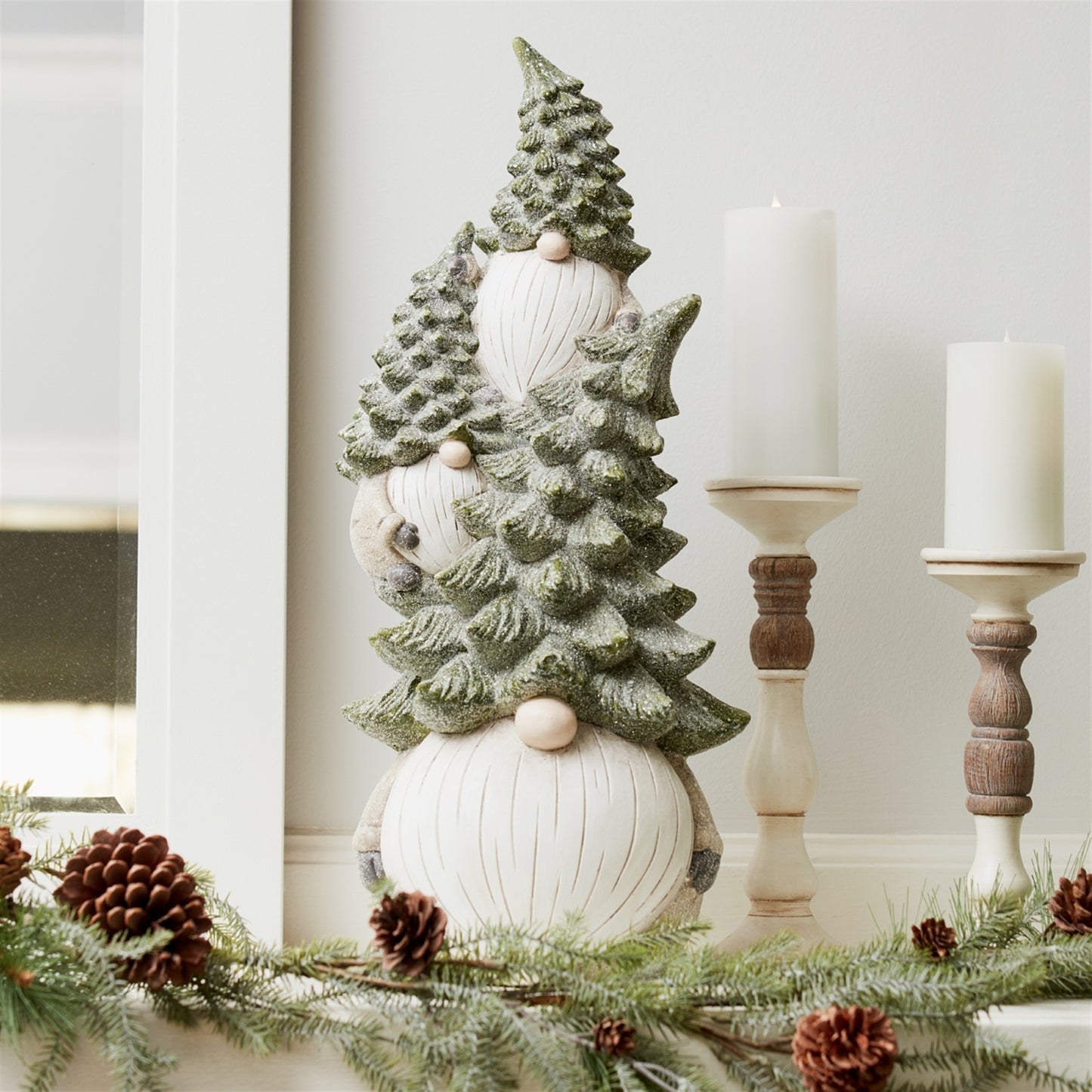 Stone Holiday Gnome Stack with Pine Tree Hat 23.25"H