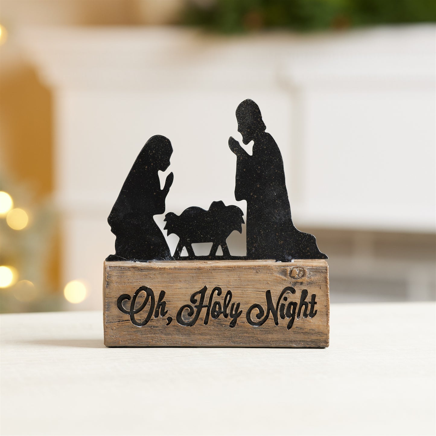 Holy Night Nativity Block with Metal Cut Out Scene 6"H