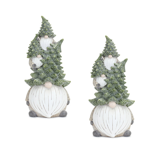 Stone Holiday Gnome Stack with Pine Tree Hat (Set of 2)