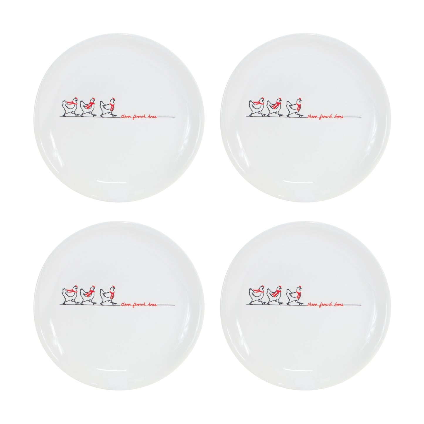 Stoneware Three French Hens Holiday Plate (Set of 4)