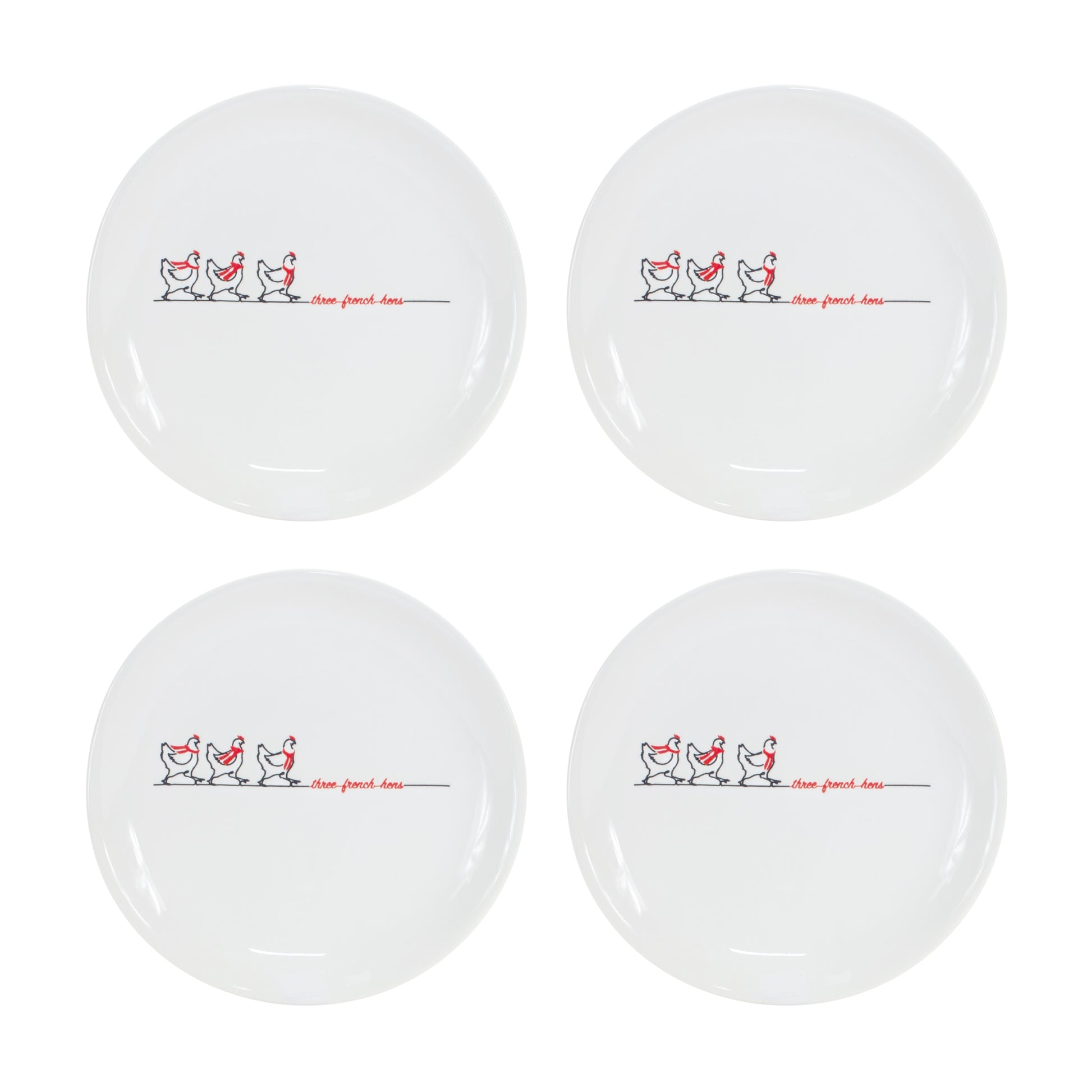 Stoneware Three French Hens Holiday Plate (Set of 4)