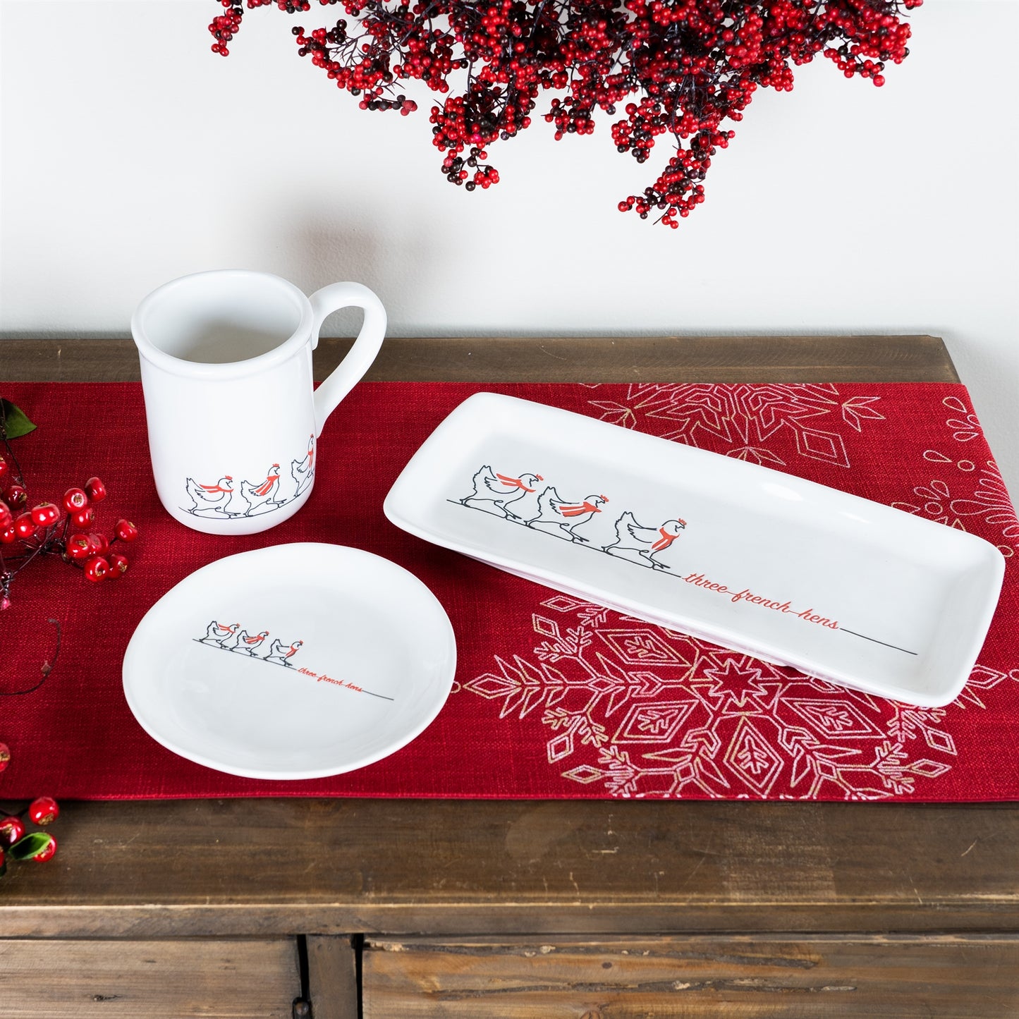 Stoneware Three French Hens Holiday Plate (Set of 4)