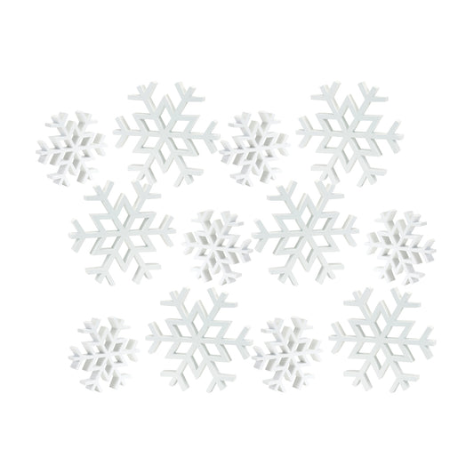 Traditional White Wood Cut Out Snowflake Decor (Set of 12)