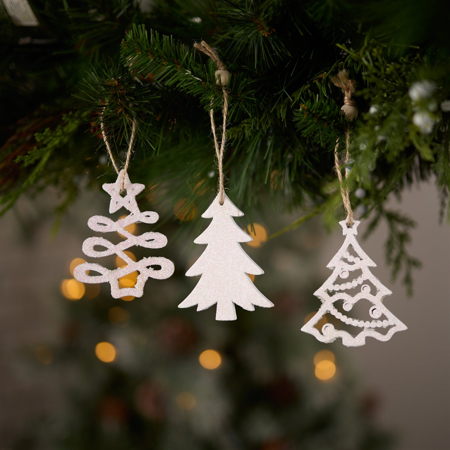 Wood Tree Tag Ornament with Beaded Hanger (Set of 9)
