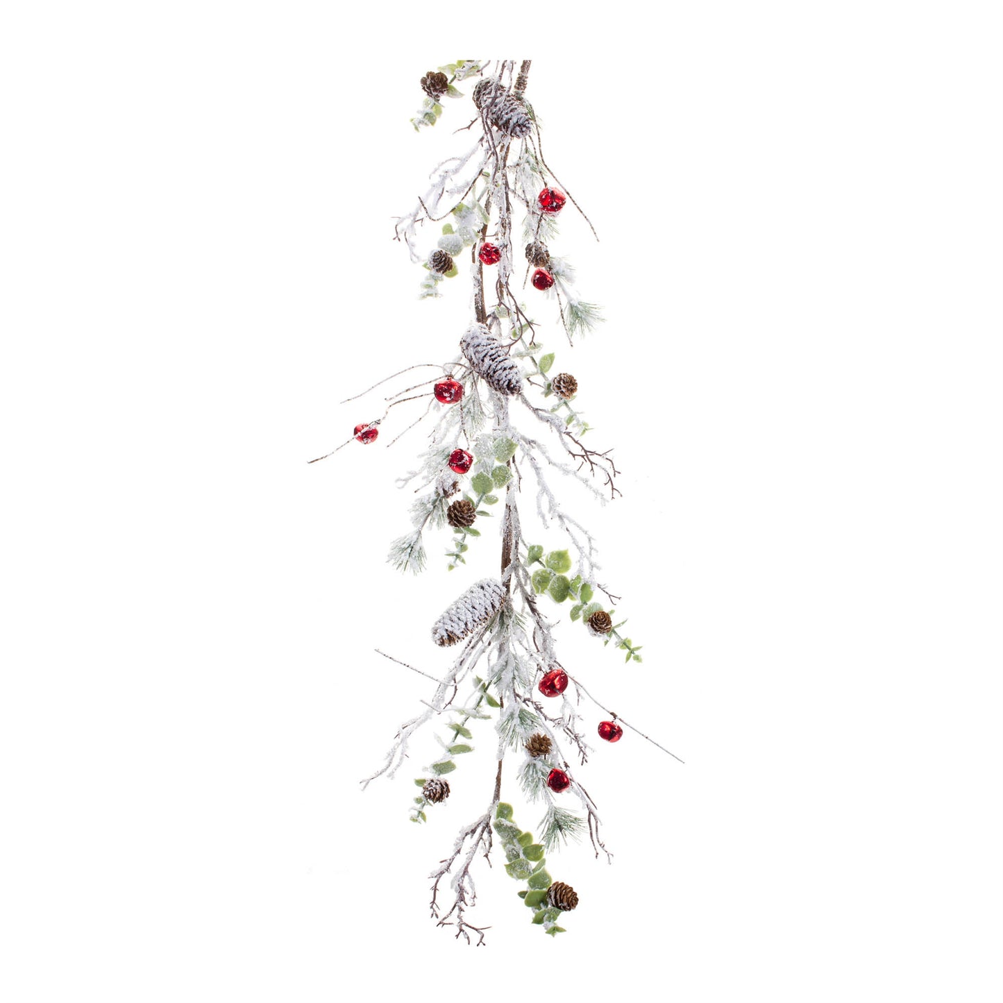 Snowy Flocked Twig Pine Garland with Sleigh Bells (Set of 2)