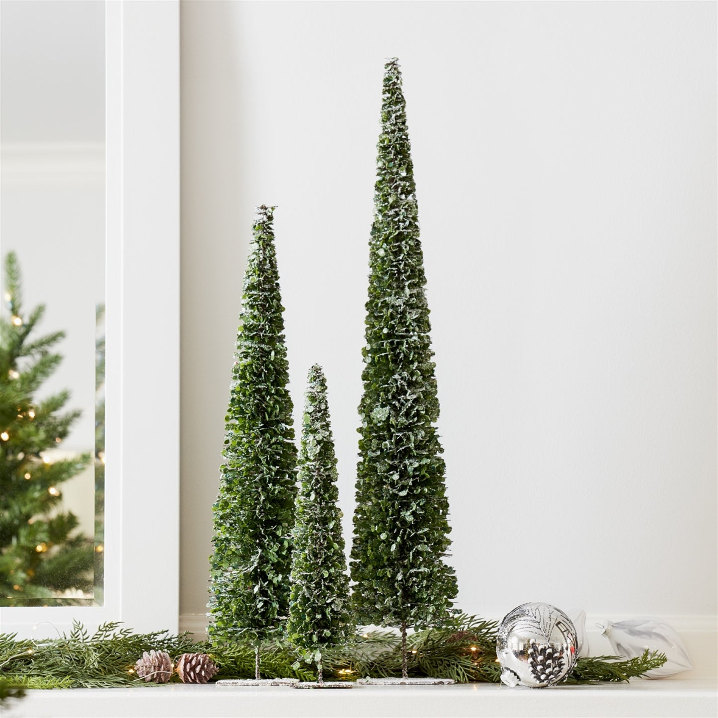 PVC Bottle Brush Design Pine Tree Decor with Stand (Set of 3)