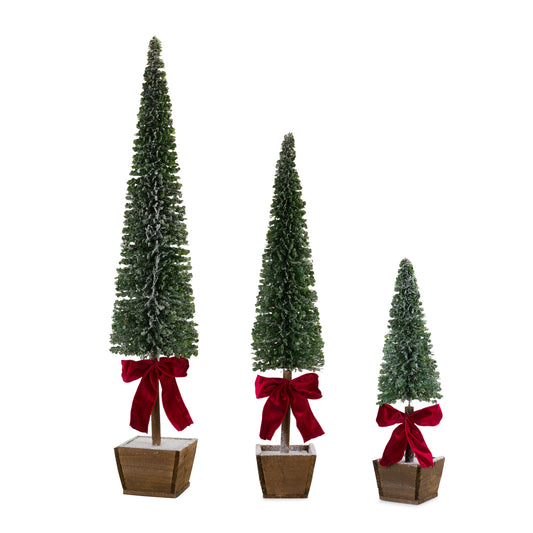 PVC Bottle Brush Design Pine Tree Decor with Bow (Set of 3)