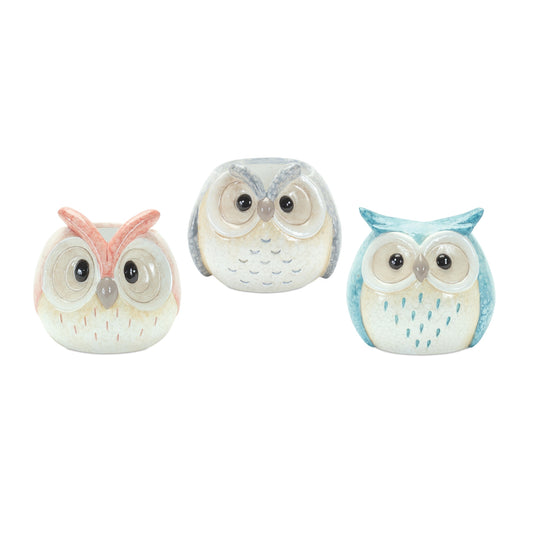 Whimsical Pastel Terra Cotta Owl Figurine (Set of 12)