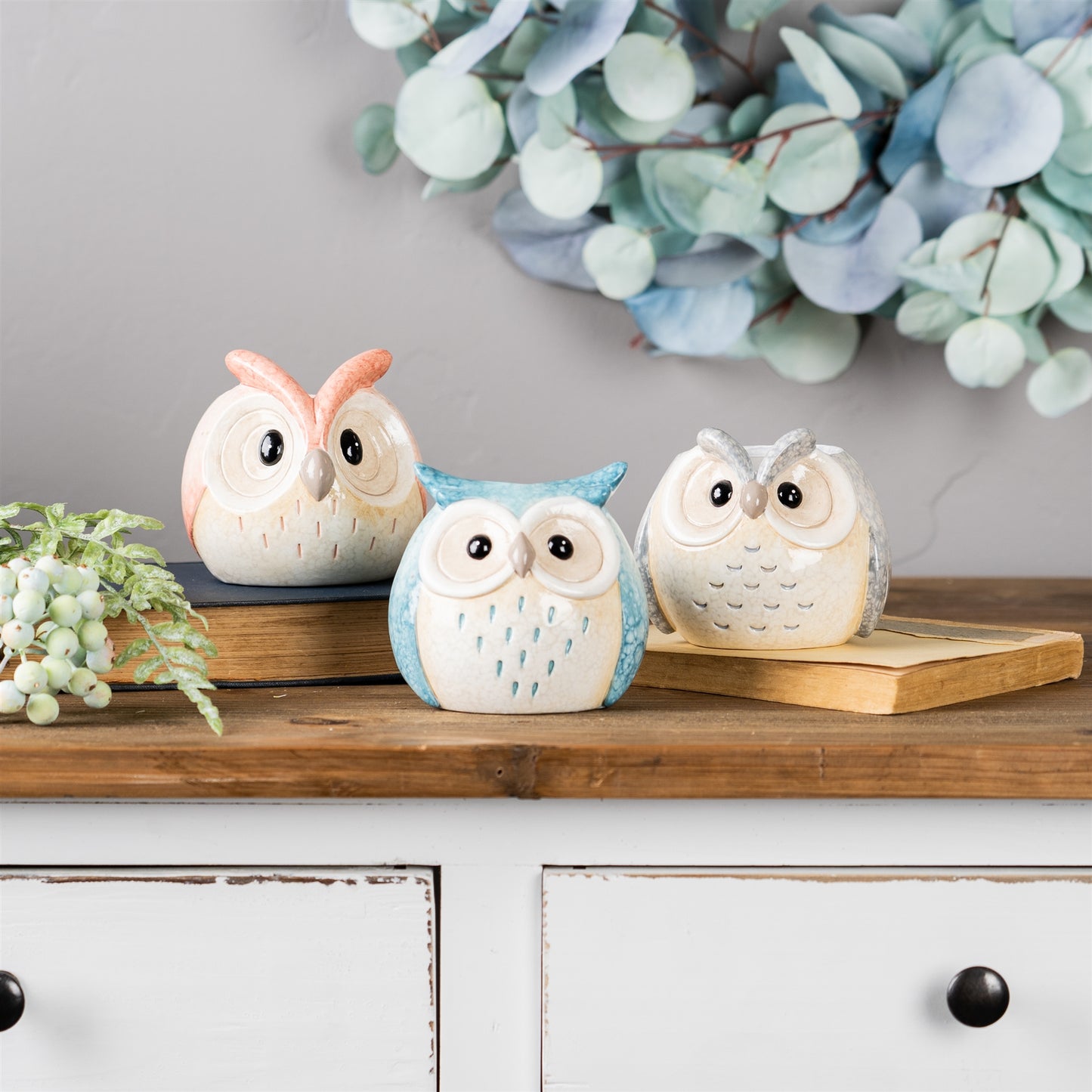 Whimsical Pastel Terra Cotta Owl Figurine (Set of 12)