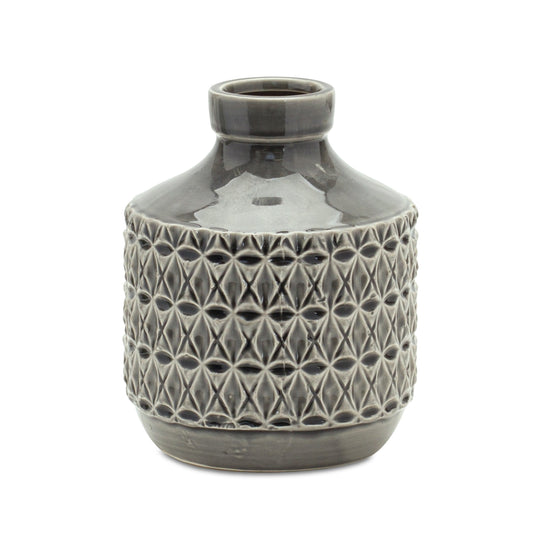 Goemetric Terra Cotta Vase with Black Finish 7"H