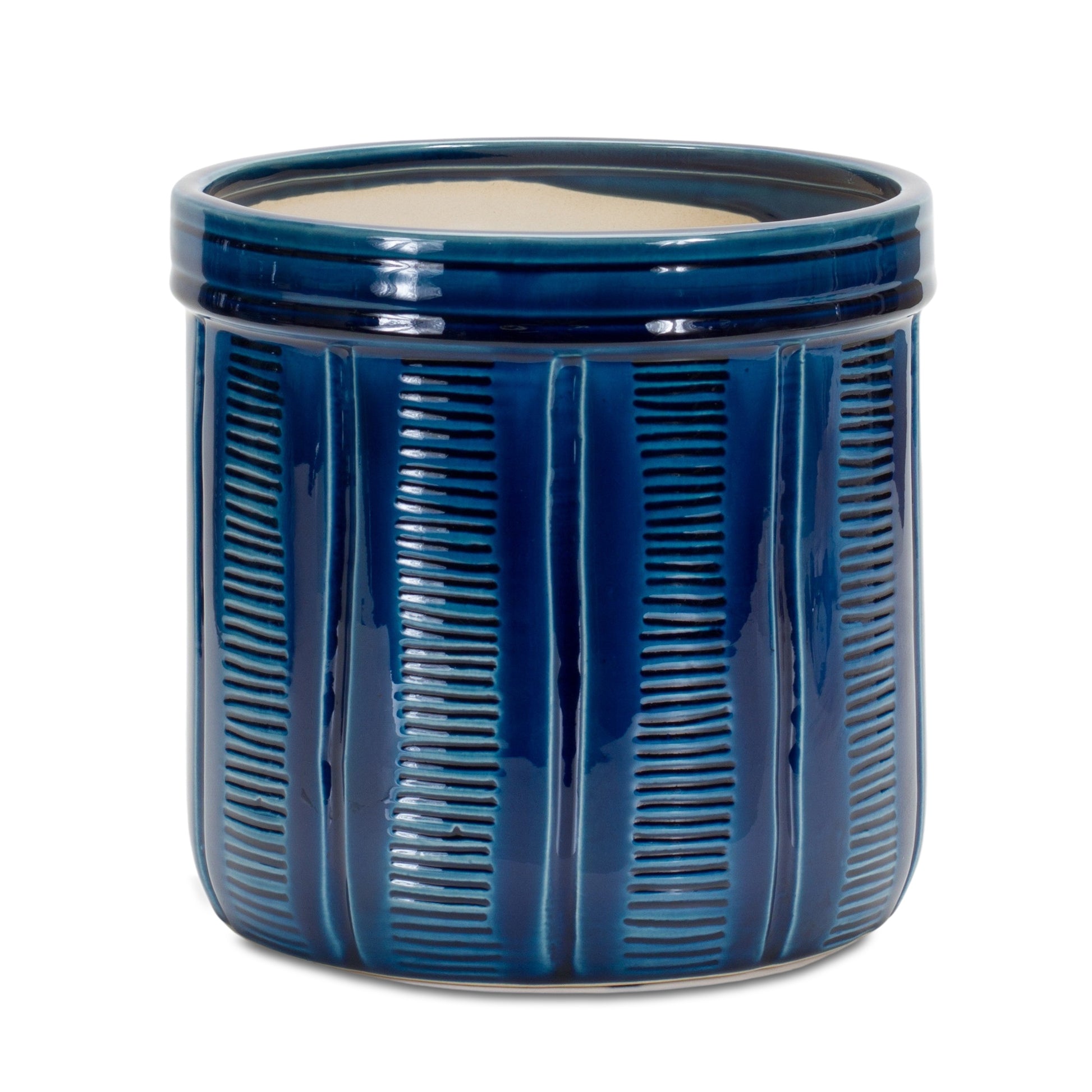 Blue Etched Terra Cotta Pot Planter (Set of 3)