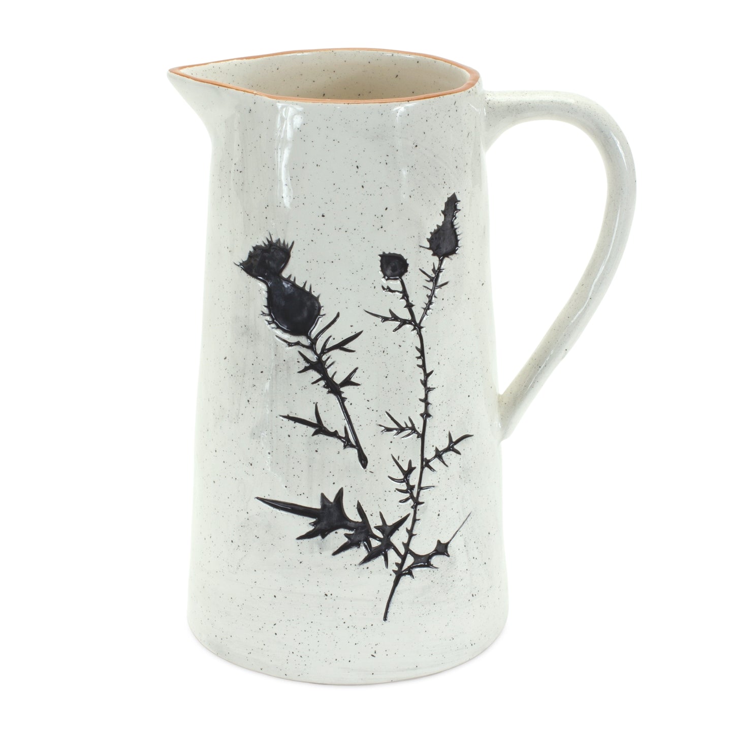Rustic Thistle Etched Pitcher Vase with Speckled Finish (Set of 2)