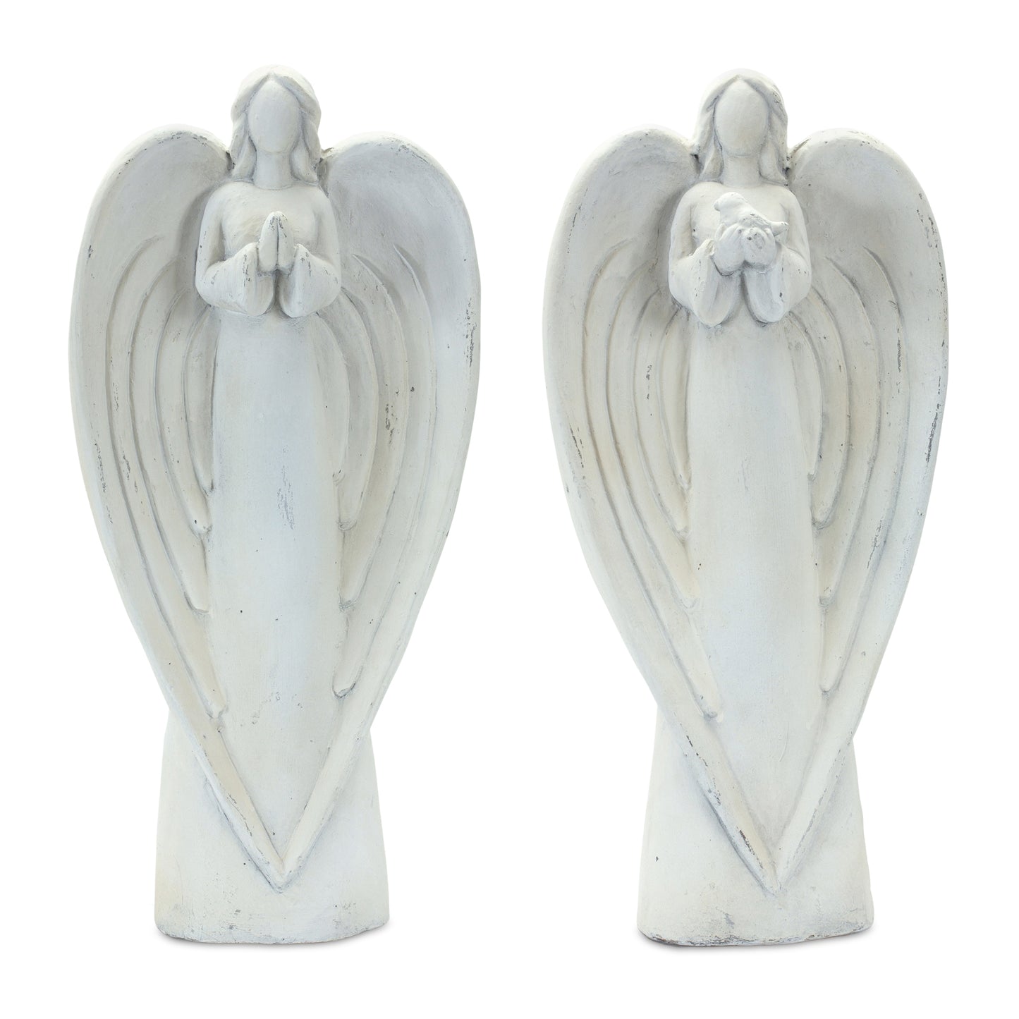 Stone Garden Angel Statue with Bird Accent (Set of 2)