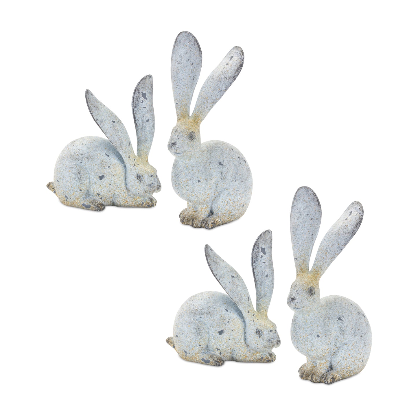 Weathered Stone Rabbit Statue with Distressed Finish (Set of 4)