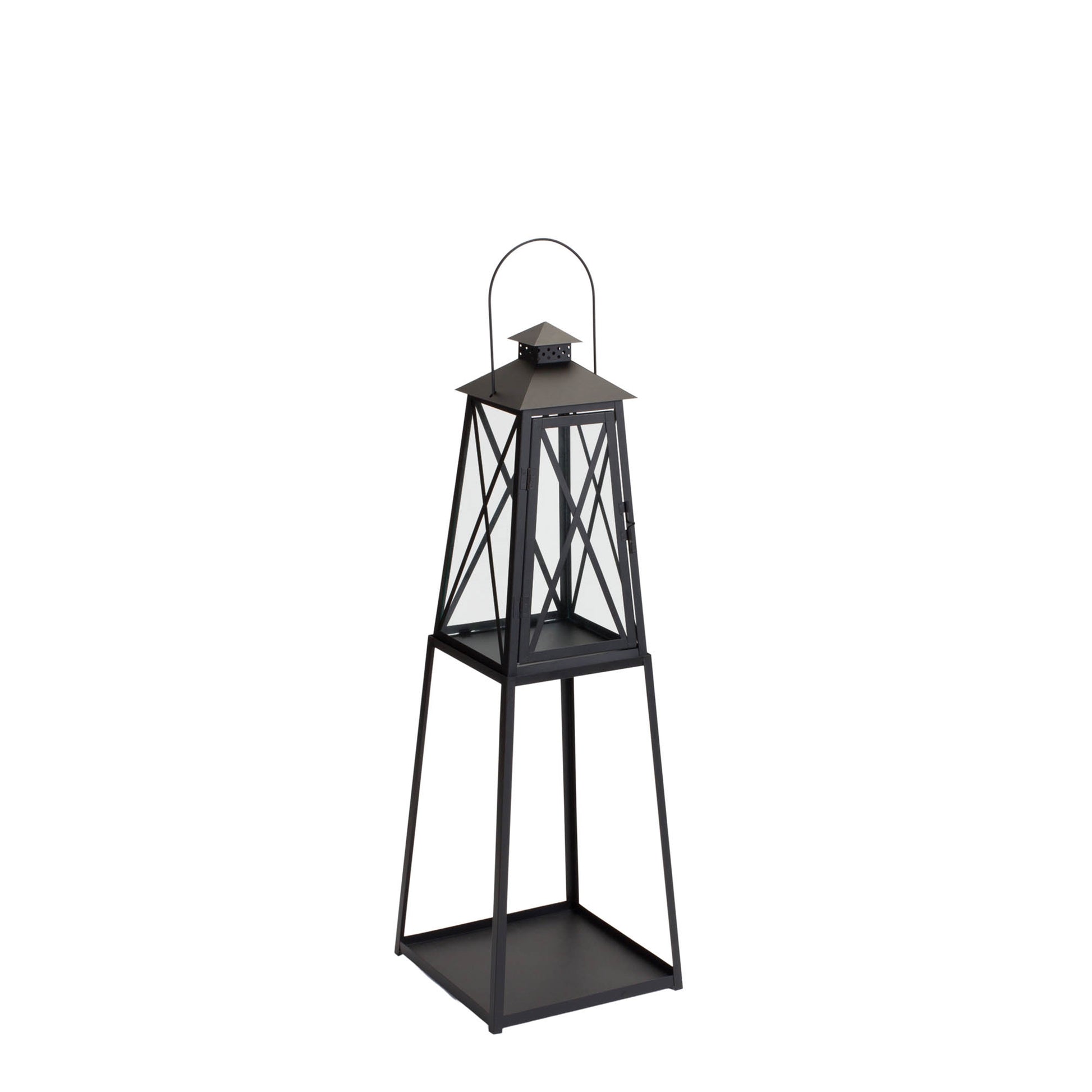 Traditional Metal Lantern with Tapered Stand (Set of 2)