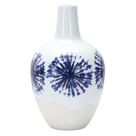 Two-Tone Tie Dye Design Ceramic Vase 11"H