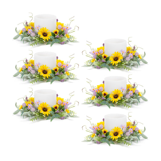 Mixed Sunflower Candle Ring (Set of 6) 15"D Polyester (Fits a 6" Candle)